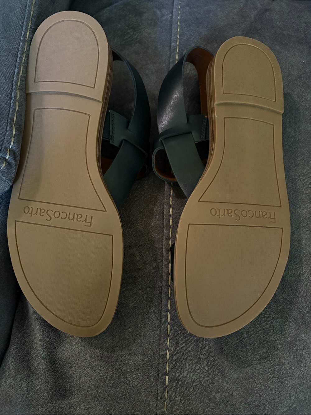 Franco Sarto Black and Brown Leather Cross-Strap Sandals - Picture 5 of 6